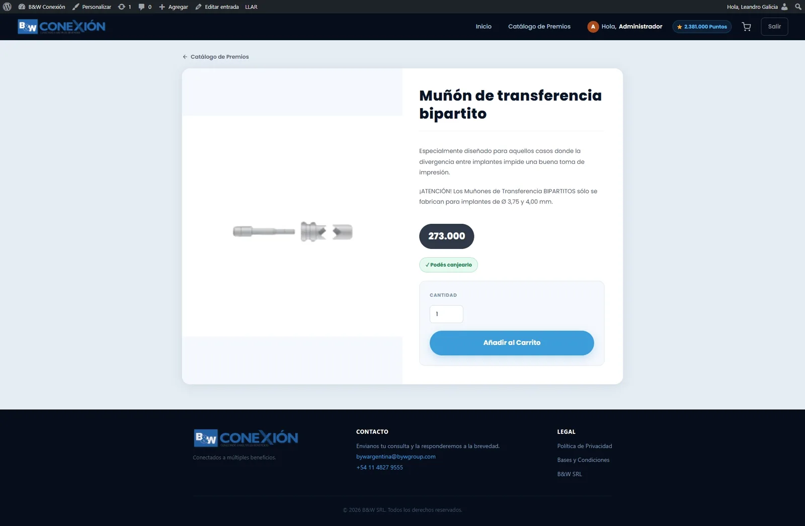 Plataforma B&W Conexión — panel principal del programa de fidelización odontológico